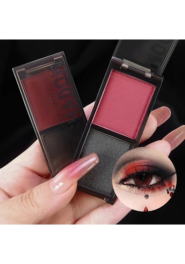 Dumanlı Glitter Mavi Göz Farı Paleti 2 Renkli Kırmızı Siyah Yeşil Mat Göz Farı 04 01