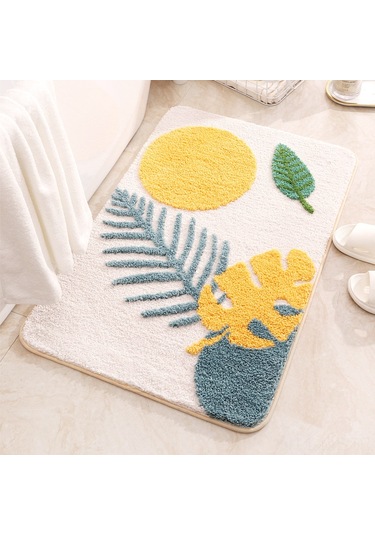 Mufunye Ev İçin Yaprak Desenli Florya Paspas - Oturma Odası, Giriş, Banyo, Mutfak Anti Kayma Mat - 40x60 Cm Yumuşak Ve Temizlenmesi Kolay Diğer
