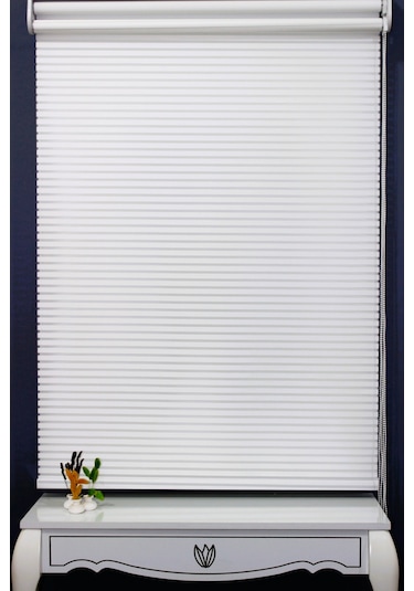 Çift Mekanizmalı Kalın Çizği Tül & Mat Beyaz Stor %80 Işıgı Keser