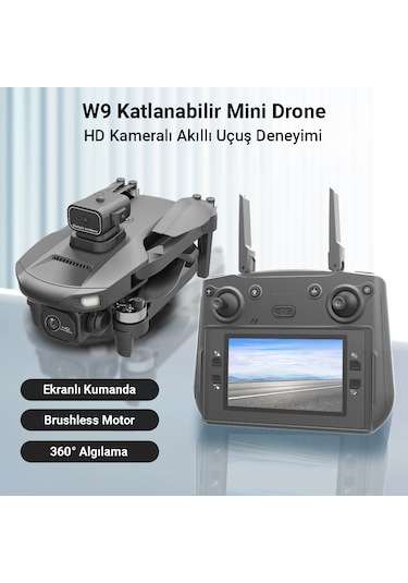 İdragon W9 Akıllı Mini Drone Fırçasız Motor Ekranlı Kumanda Çift Kameralı Drone