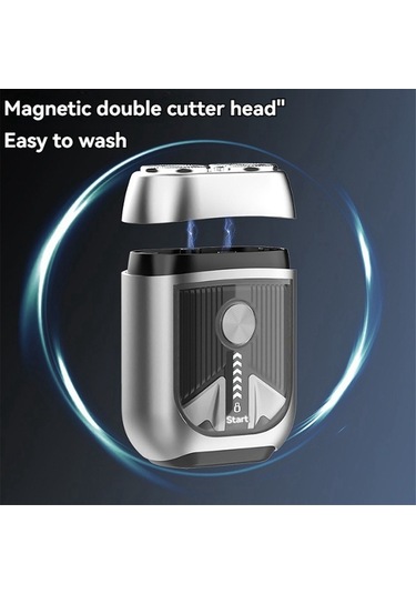 Xiaaokeji Elektrikli Şarj Edilebilir Manyetik Çift Başlıklı Tıraş Makinesi Teneke Rengi
