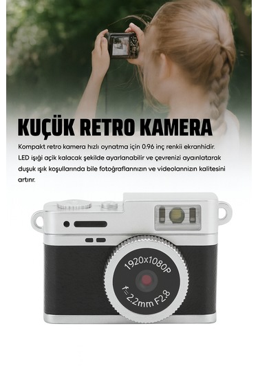 Mini Kamera 1080p Küçük Dijital Kamera, 0.96 İnç Ekranlı Mini Retro Vintage Kamera Black