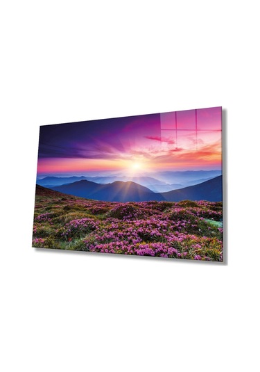 Miyrem Glasses Collection -a1^ Pembe Dağ Manzarası Cam Tablocam Tablo