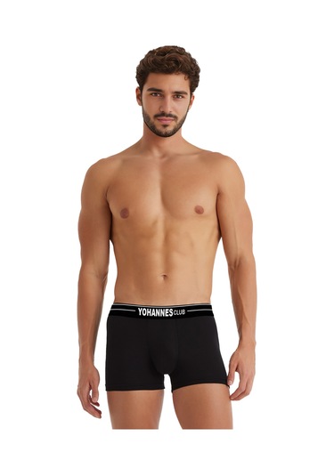 Yohannes Club, Erkek Özel Bölmeli Pamuklu Boxer, Renk Seçenekli, Tekli Paket Siyah