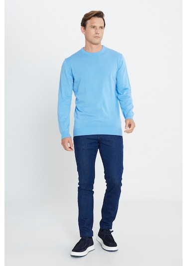 Altin Yıldız Classics Erkek Açık Mavi Standart Fit Normal Kesim Bisiklet Yaka Triko 4A4923100001amv3XL Açık Mavi