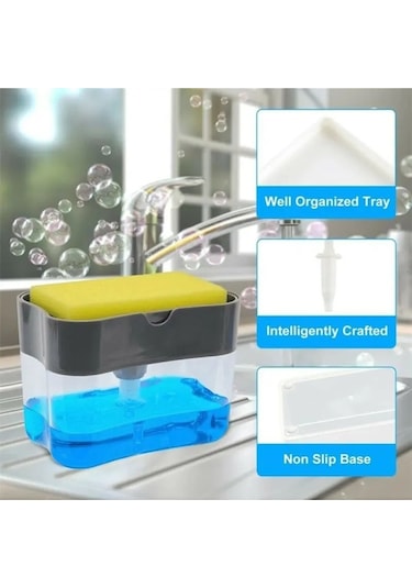 Gümüş-mutfak Aletleri Taşınabilir Deterjan Dispenseri Seti Mutfak Bulaşık Sabunu Kutusu İle Sünger Tutucu El Basın Köpük Sabunluk Pompası