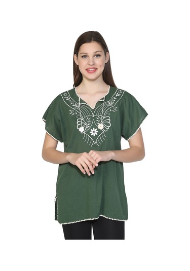 Kısa Kol Şile Bezi Naz Bluz Yeşil