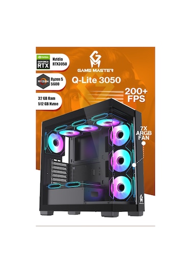 Game Master Qlite-3050 R5-5600 32 GB 512 GB M.2 SSD RTX3050 Free Dos Masaüstü Oyuncu Bilgisayarı
