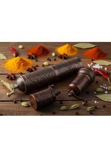 Ludıa Zamak Metal Bakır Renk 3 Lü Set Karabiber,kahve,çörek Otu El Değirmeni Öğütücü Grinder S2 Bakır