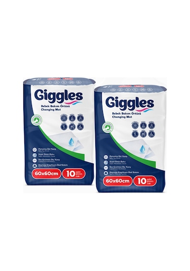 Giggles Bebek Bakım Örtüsü 60x60 Alt Açma Bezi 2 Paket 20 Adet