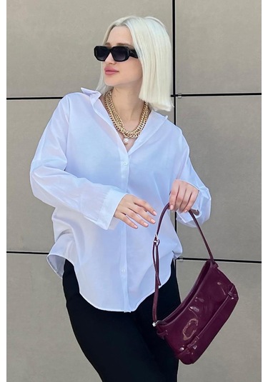 Madmext Mad Girls Beyaz Oversize Gömlek Mg1369-beyaz Beyaz