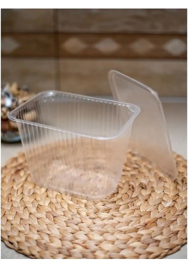 Ecopakplast Kapaklı Tek Kullanımlık Plastik Kaplar 2000 Ml 50 Adet 126040424 Beyaz Kum