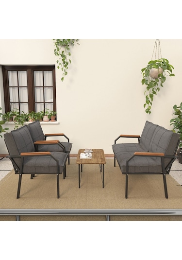 Mygusi Hayal Balkon, Bahçe, Cafe - Metal Kanepe Koltuk Takımı - 2 1 1 Sehaplı Koyu Gri