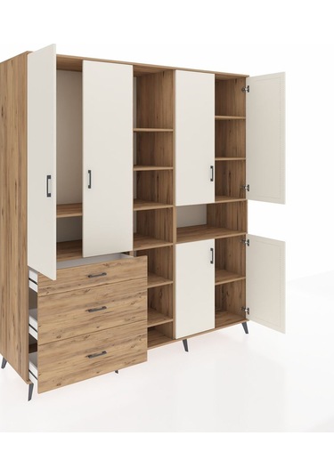 Kronos Dolap 13 Raflı 3 Çekmeceli 6 Kapaklı 220x59x243 Çam-aytaşı/çam Aytası/atlas Çam