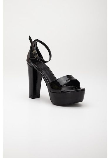 Tek Bant Rugan Siyah Kadın Platform Topuklu Abiye Ayakkabı 2387 Siyah