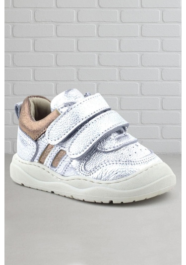 Rakerplus Schaggy Hakiki Deri Gümüş Parlak Bebek Spor Ayakkabı Gümüş
