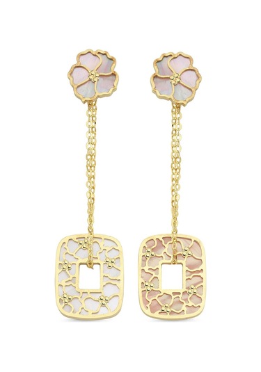 Pembe Beyaz Sedefli Altın Küpe