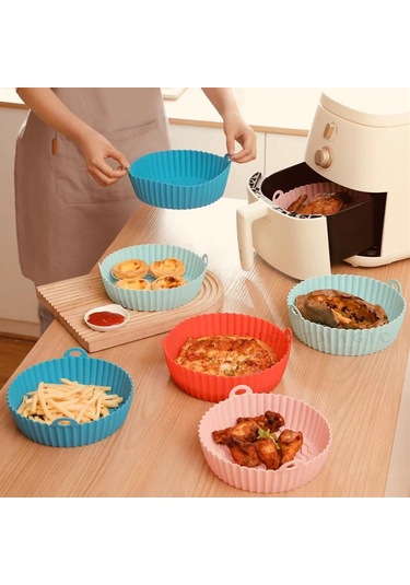 Hangfox Mavi Silikon Air Fryer Fırın Tepsisi 7.5 İnç - Ev Kullanıma Uygun, Kullanıması Kolay Ve Dayanıklı Mavi