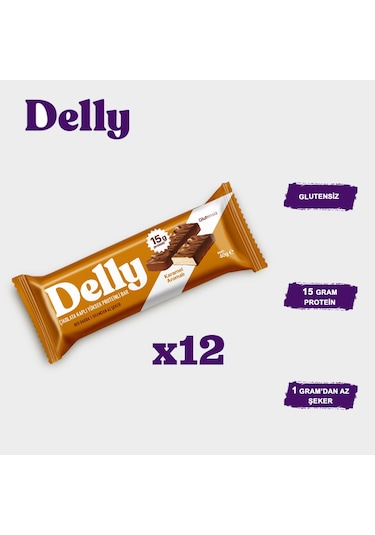 Delly Karamel Aromalı Çikolata Kaplı Yüksek Protein Bar 12 x 40 G
