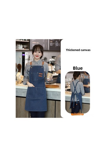 Yuntech01 Mutfak Ve Kahve Dükkanları İçin Suya Ve Yağa Dayanıklı, Estetik Tasarım, Özel Yazı Baskılı Çalışma Apronu - Mavi