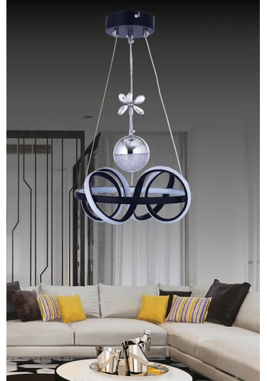 Siyah Kaplama Led Avize 3 Işık Rengi Beyaz-sarı-günışığı