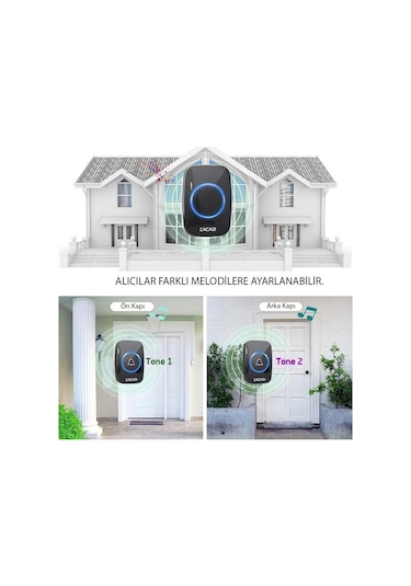 Cacazi 2 Alıcılı 1 Buton Kablosuz Kumandalı Kapı Zili