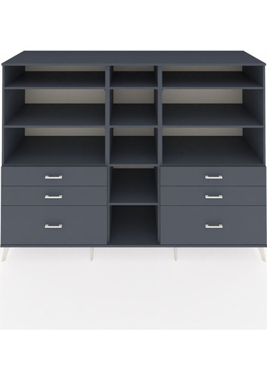 Kronos Dolap 10 Raflı 6 Çekmeceli 220x59x163 Antrasit-antrasit Antrasit-antrasit