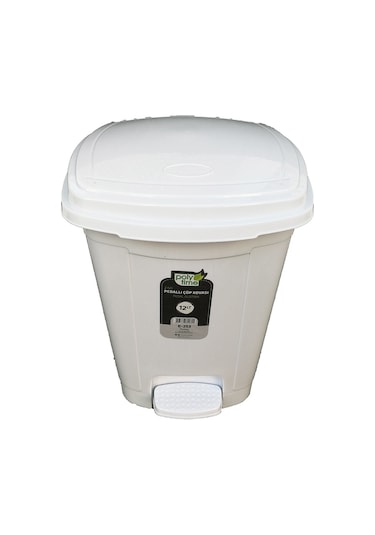 Polytime 12 Litre Beyaz Basmalı Pedallı Çöp Kutusu Kovası / Çıkar Beyaz