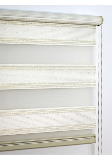 Buperde Beyaz - Altın Simli Pilise Pliseli Zebra Stor Perde