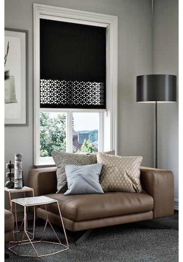 Lazer Kesim Mat Stor Perde, Lazer Kesimli Modern Serisi, M-191008 Siyah Renk Siyah