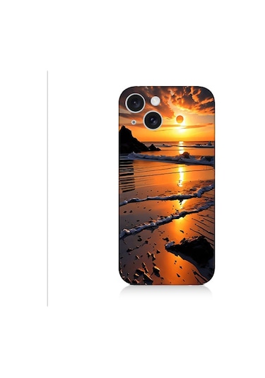Apple Uyumlu iPhone 15 Plus Günbatımı Sahili Desenli Silikon Kılıf Silikon
