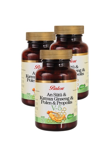 Balen Arı Sütü Kırmızı Ginseng Polen Propolis Tablet V5 1015mg 60 Tablet 3'lü