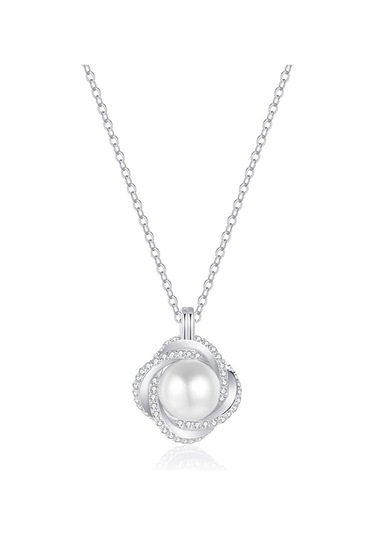Monemel Kristal Taşlı İnci Kolye Altın Kaplama N0863 Gümüş