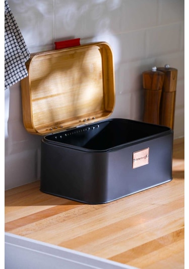Acar Sirius Bambu Kapaklı Ekmek Saklama Kutusu - 30 Cm. Siyah