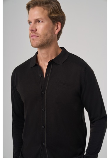 Erkek Siyah Trend Polo Yaka Gömlek Triko 26kc017005001 Siyah Siyah