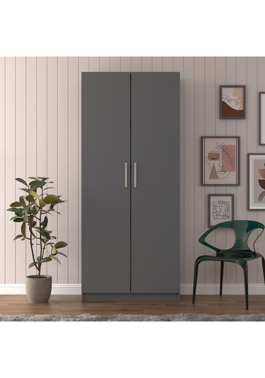 Antrasit Modern Dolaplı Kitaplıklı Raflı Çalışma Masası Antrasit