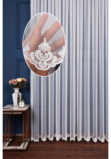 Grek Etek Nakış İşlemeli Damask Desen Tül Perde