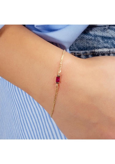 Yakut Renkli 14 Ayar Altın Baget Bileklik 1,20 Gr Sarı Altın