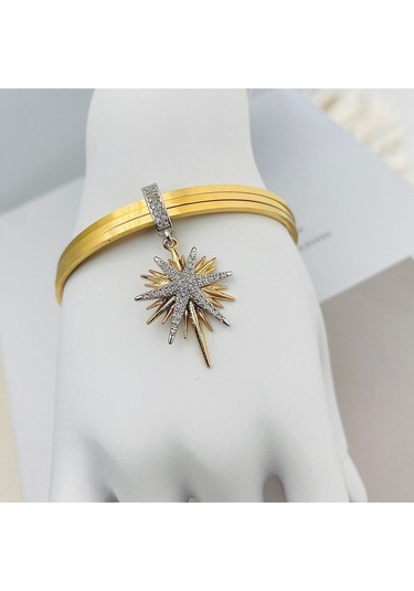 Çelik Ajda Bilezik Charmlı Ajda Bilezik Zirkon Taşlı Kutup Yıldızı Gold Gümüş Gold