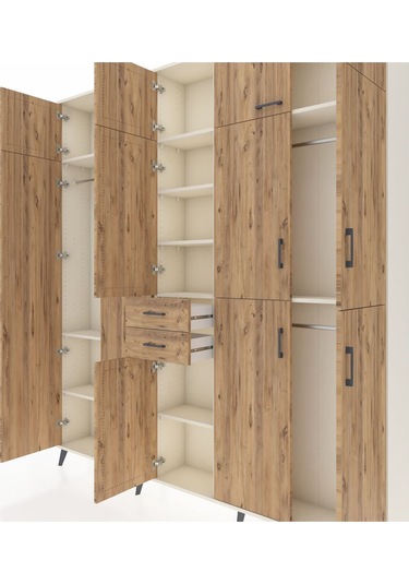 Arges Dolap 10 Raflı 2 Çekmeceli 3 Askılı 220x30x243 Aytaşı-çam/çam Atlas Çam/atlas Çam