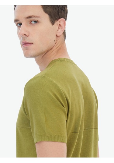 Kip Yağ Yeşili Bisiklet Yaka Ters Örgü Triko Çok Renkli