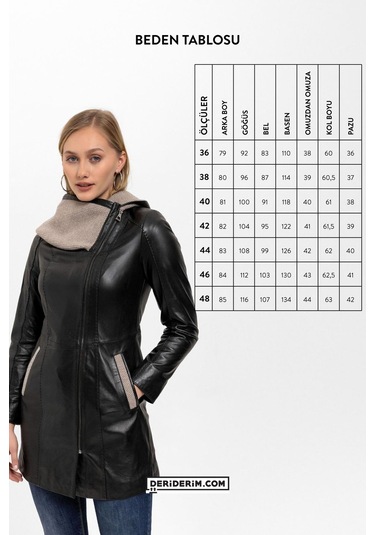 Siyah Julia Triko Kapüonlu Kemerli Hakiki Kadın Deri Kaban-siyah Siyah