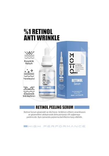 Motto Plus Professional %1 Retinol Kırışıklık Önleyici -gözenek Sıkılaştırıcı Üst Düzey Yenileyici Peeling Bakım Serumu 30ml