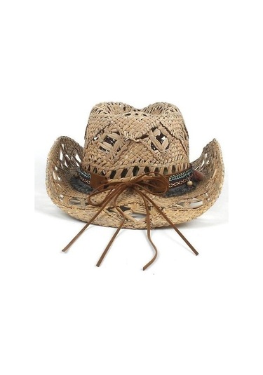 Three Beans Doğal Saman Işi Dokuma Kovboy Şapkası Zwzszl Kahverengi