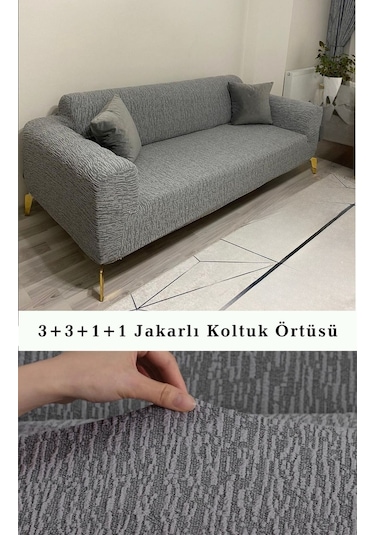 StarMall Jakarlı Ağaç Koltuk Örtüsü, Kanepe Örtüsü, Chester Örtüsü 3311 Takım Kuyu Gri