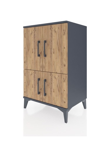 Hyperion Komodin 3 Raflı 4 Kapaklı 60x44x96 Antrasit-çam Antrasit