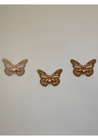 Dekoratif Kelebek Duvar Rafı 3'lü Set Ceviz Kelebekceviz