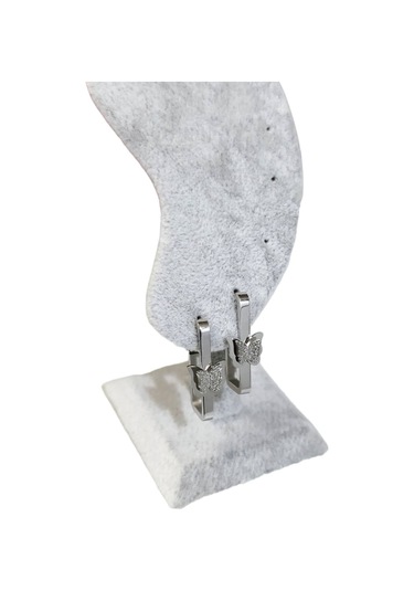 316l Çelik Kelebek Model Zirkon Taşlı Kadın Küpe Gümüş Renk Kararmaz Çelik