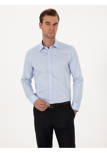 Cacharel Açık Mavi Slim Fit %100 Pamuk Klasik Gömlek Denım