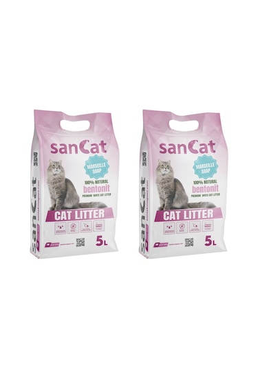 Sancat Premium Marsilya Sabun Kokulu Topaklaşan Beyaz Bentonit Kedi Kumu 2 x 5 L